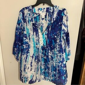 Soft Surroundings 100% Silk Blue Beaded Blouse-Md